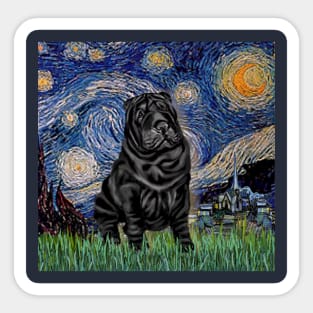 Starry Night Adapted to Include a Black Chinese Shar Pei Sticker